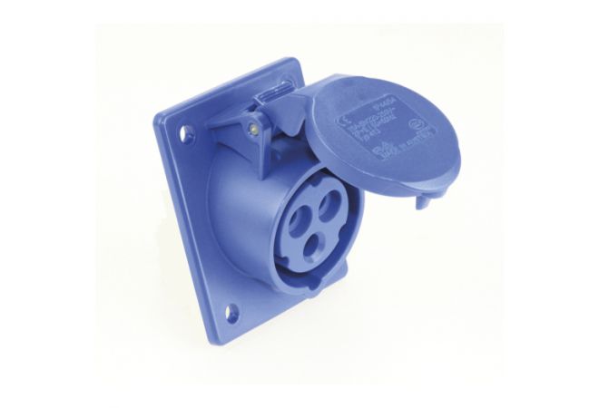 634.136 CEE-opbouw contactdoos IP44, 3-polig, 230V, 6h schuin, 16A blauw Flensmaat 92 x 100 mm, PCE 413-6F9V - 103152