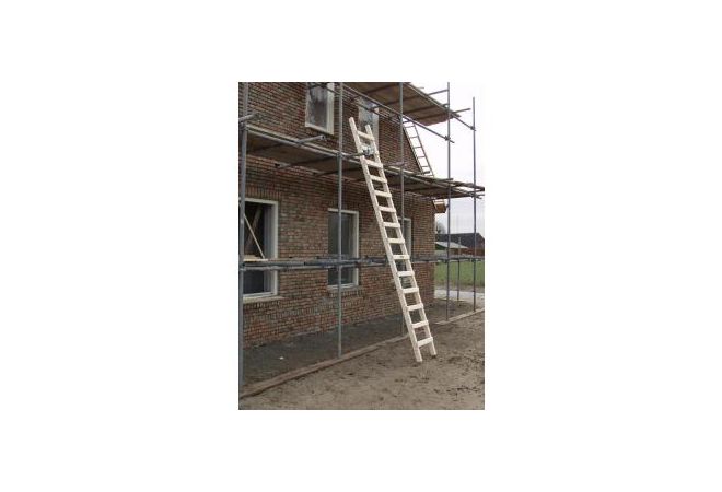 Wetim ladder enkel 18 sporten / 5,10m hout met anti-doorzaagstrip - JSK Handelsonderneming