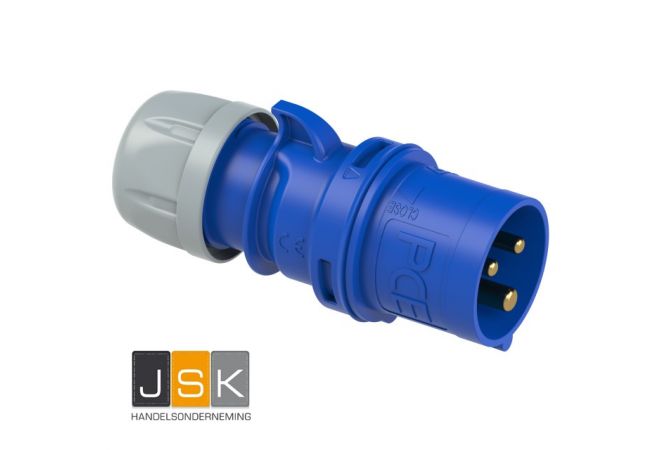 KERAF 013-6v CEE Contactstop 3-polig, 16A, 230V (50+60 Hz) blauw, 6h IP44 SHARK / CEE-plug 16A 3p 6h IP44 SHARK PCE/SIROX - 102198