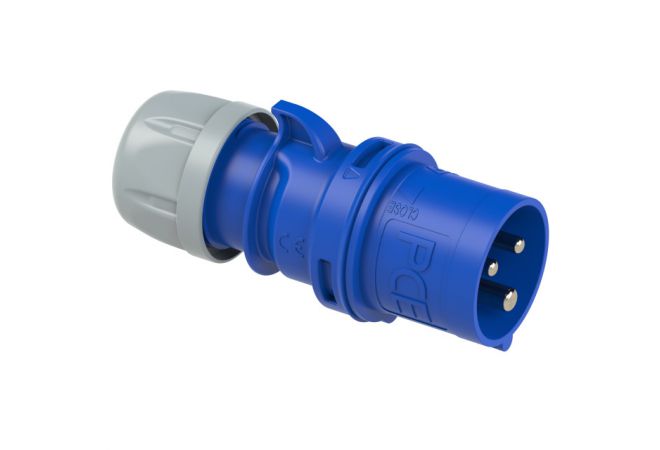 PCE 023-6v CEE-plug 3-polig, 32A, 230V (50+60 Hz) IP44 blauw, 6h IP44 SHARK - 102219 - JSK Handelsonderneming