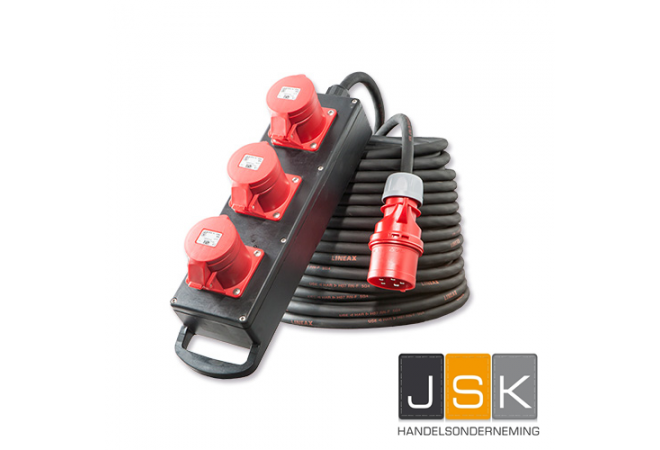 CEE Stekkerdoos 3x CEE 16A 5-polig inclusief 2 meter H07RN-F 5x2,5mm²  | 105150 - JSK Handelsonderneming