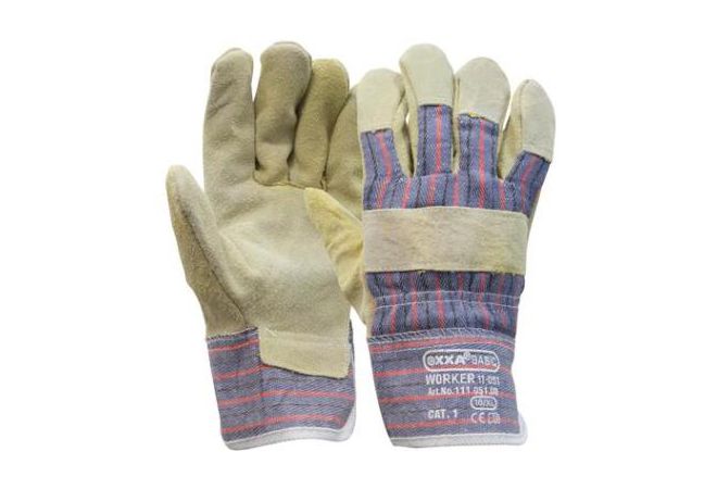 111051 - OXXA® Worker 11-051 Handschoen (Rundsplitlederen Amerikaantje met gestreept doek)(Per dozijn - 12 paar) - 1.11.051.00 - 1.11.051.00