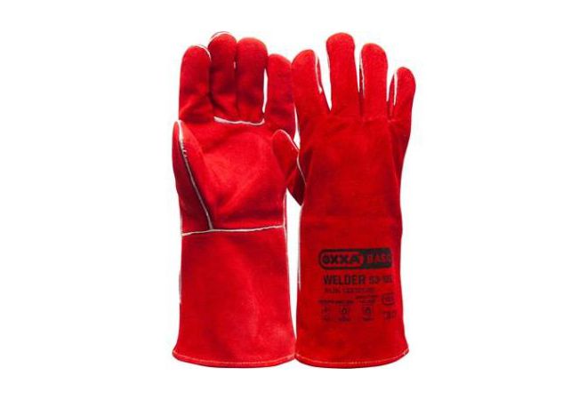 Lashandschoen van rood splitleder met Kevlar garen gestikt (Doos 60 paar) - 1.53.122.00 - JSK Handelsonderneming