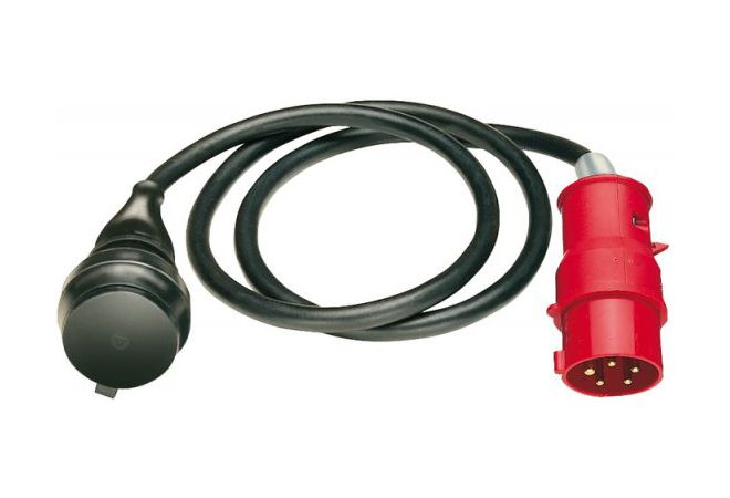 16A 400V stekker krachtstroom op 230V Schuko koppeling IP44 H07RN-F 3x2,5mm² rubberen slangadapter - 165162 - JSK Handelsonderneming