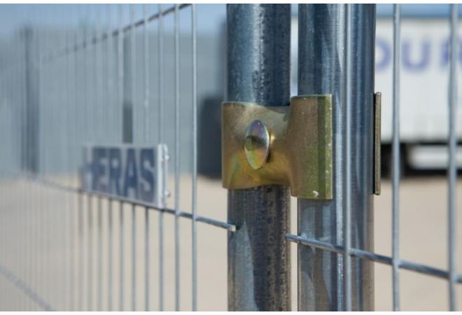 Bouwhek klem High Security | beveiligd 42/42 mm | Bouwhek klemset | Thermisch verzinkt | Goudkleurig Ø 42 mm buismaat | Zware uitvoering - JSK Handelsonderneming