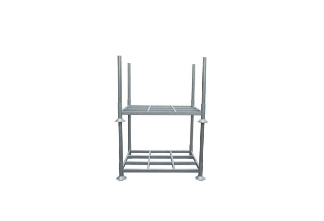 Stapelbare magazijnstellingen 1370x1000x310 mm hartafmeting | 1545x1180x310 mm buitenafmeting | 1300×930 mm binnenafmeting | Laadvermogen 2.000 kg. Creëer tijdelijke palletlocaties met onze sterke stapelrekken.