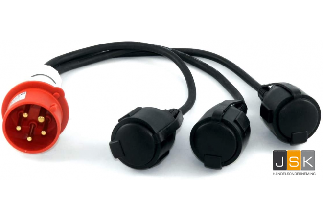 Adapter CEE 3-fase naar Schuko 16A 230V | zware rubberkabel H07RN-F, zwart - 325->162 - 165162/3 - JSK Handelsonderneming