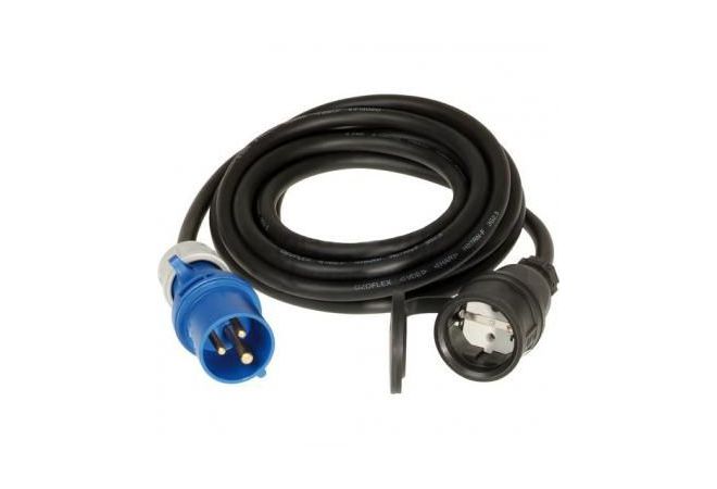 163162 Verloop stroom adapter CEE 16A 3-polig 230V IP44 naar 230V 2-polig  rubber contrastekker met randaarde  - JSK Handelsonderneming