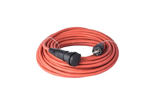 Verlengkabel 25 meter 3x2,5 mm² H07RN-F rood met volrubber contactstop en koppelcontactstop met deksel, 114340* - JSK Handelsonderneming