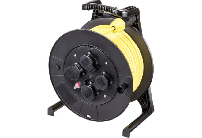 JUMBO® L kabelhaspel met 4 contactdozen H07BQ-F 3 x 1,5 mm² 40 m geel - 211.114.6405 - JSK Handelsonderneming