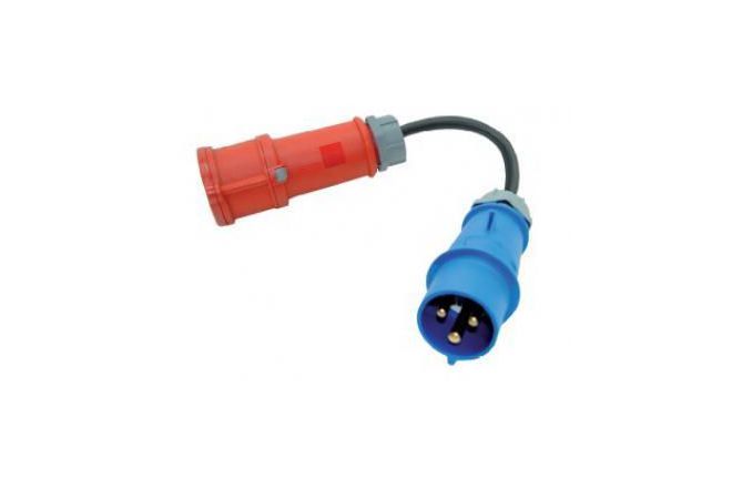 323165 | Jachthaven CEE Verloop 32A 3-polig Plug blauw naar CEE 16A 5-polig 230V Socket rood | Stekker behuizing: slagvast kunststof, spatwaterbestendig IP44 | PCE kwaliteit uit Oostenrijk - JSK Handelsonderneming