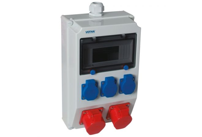 Wand verdeelkast kunststof lege behuizing - voorbedraad | 2x CEE 32A | 3x contactdoos 230V | "WOLFSBURG" | 063.203.0000-V