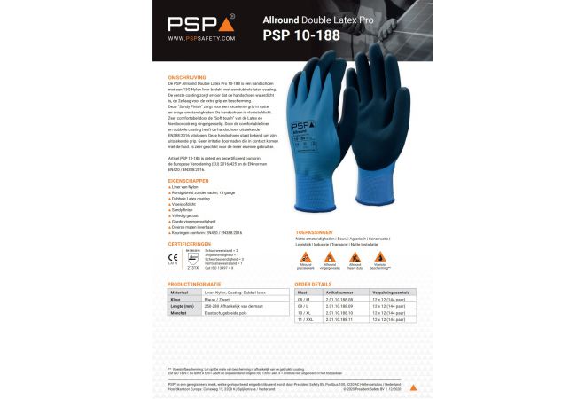 PSP 10-188 Allround Double Latex Pro Werkhandschoen (Doos 144 paar) (Maten 8-11) 2.01.10.188