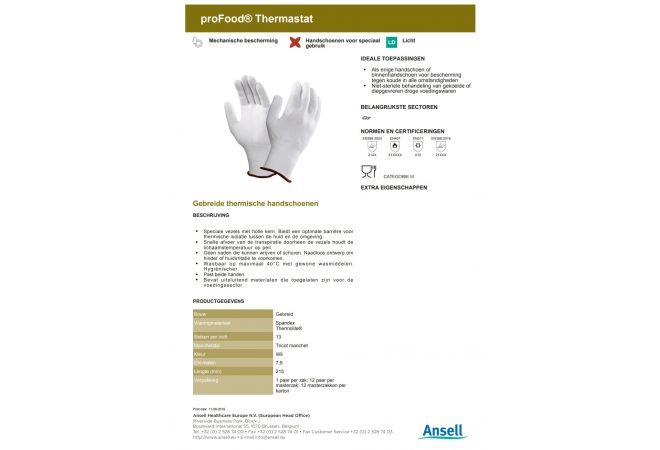 Ansell proFood Thermastat 78-110 handschoen (Doos 144 paar) (Maat 7-9)
