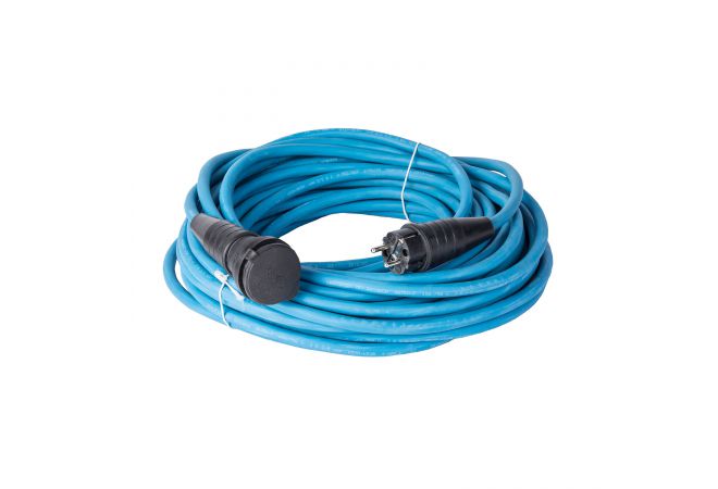 Verlengsnoer 25 meter 3x2,5 mm² H07RN-F blauw met volrubber contactstop en koppelcontactstop met deksel, 114339*