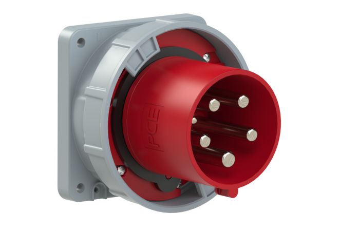 PCE 645-6 | CEE-Flanged plug straight 125A 5p 6h IP67 POWER TWIST | Dimensions (Flange/fixing center): 120x120 mm / 100x100 mm | 400 V (50+60 Hz) red 5p 6h Red IP67