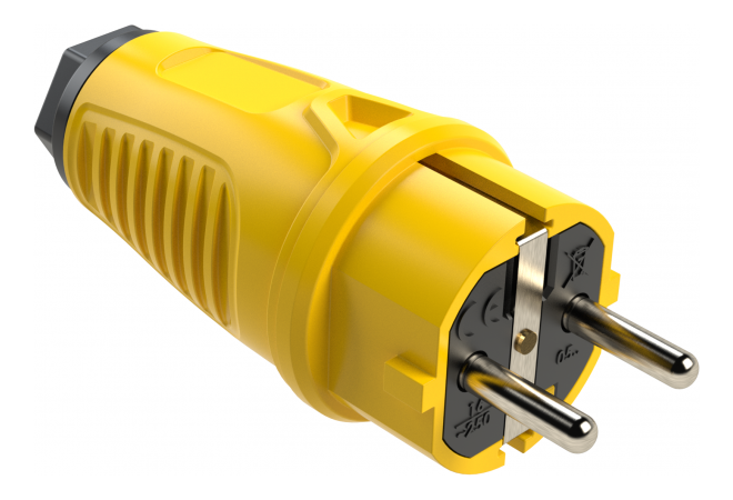 Volrubber stekker geel, voor aansluitdiameter tot 3G2,5 mm², 802.400.05 - I16A / 250V AC / 3p (2P+E), protection rating: IP5