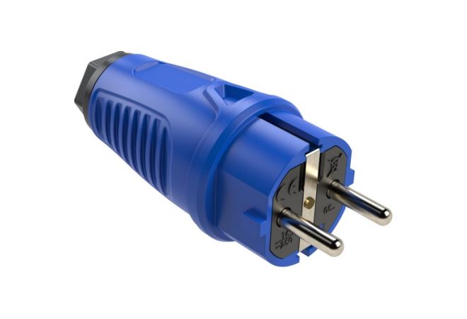Volrubber stekker blauw voor aansluitdiameter tot 3G2,5 mm² 802.400.06 - I16A / 250V AC / 3p (2P+E), protection rating: IP54