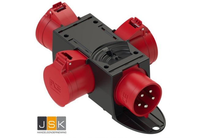 9437413 PCE Distribution Box St. Anton 32A 3P+N+E 400V to 3 x 32A 3P+N+E 400V IP44 Sockets