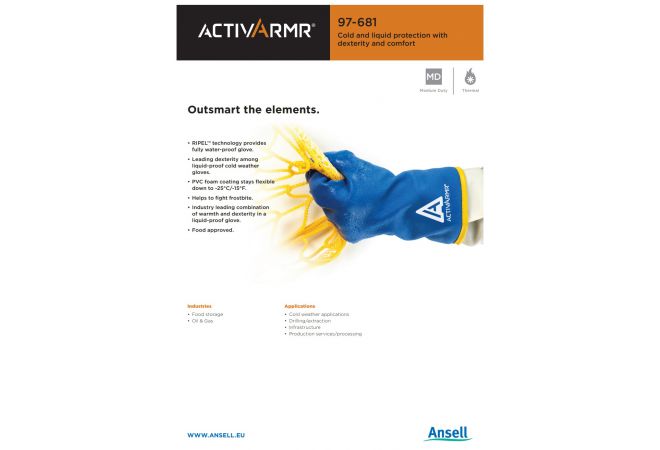 Ansell ActivArmr 97-681 handschoen (Doosverpakking 36 paar) (Maten 8-11) Volledig waterproof en vloeistofdicht en beschermen tegen koude handen