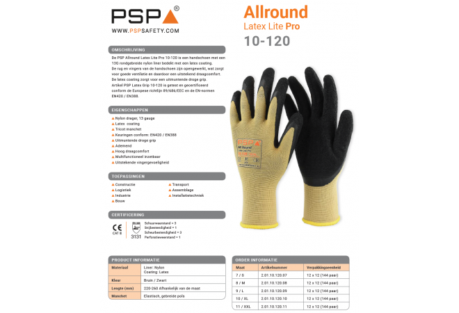 PSP 10-120 AllRound Top Lat-Light (maten M-XXXL)(doos 144 paar) - JSK Handelsonderneming