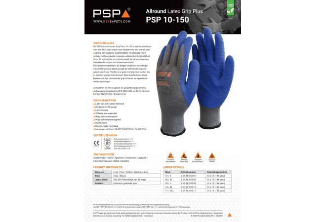 PSP 10-150 Werkhandschoen Allround Latex Blauw | doos 144 paar | maten 7-11 | 2.01.10.150