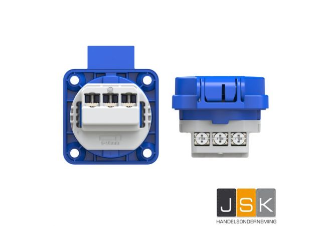 PCE 105-0b Reserve stopcontact haspels IP 54 blauw, flensmaat: 50 x 50 mm, incl. dunne flensdichting, afstand tussen de bevestigingsgaten: 38 x 38 mm, 601.050 Blauw