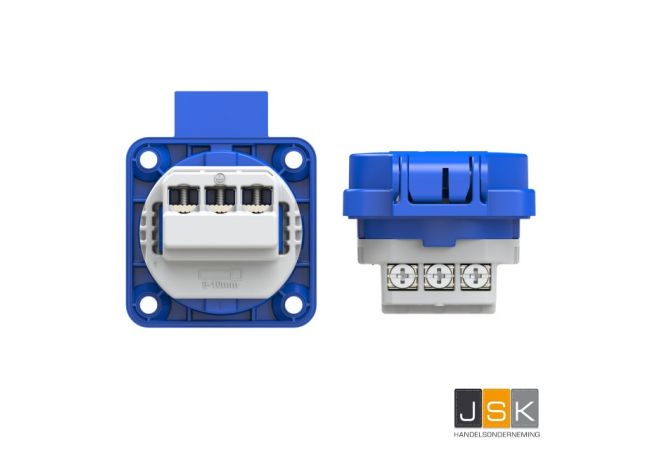 PCE 105-0b Wcd 1v Randaarde Inbouwinstall - IP 54 blauw, flensmaat: 50 x 50 mm, incl. dunne flensdichting, afstand tussen de bevestigingsgaten: 38 x 38 mm, 601.050 Blauw