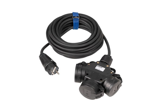 Verlengkabel 15 meter H07RN-F 3 G 2,5 mm² 3-voudige contrastekker met verend klapdeksel 347.615.01.01