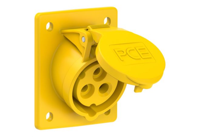 PCE 413-4 | CEE inbouw wandcontactdoos schuin 16A 3p 4h - flens 70 x 85 mm - IP44/IP54 - EAN 9003399836299