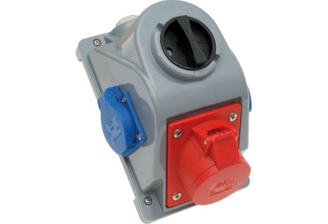 Afschakelbare CEE-wandcontactdoos 32A, 5p.6h, 400V, rood, met 2x beveiligd contact, uitschakelbaar 676.256.2, EAN: 4028232217801