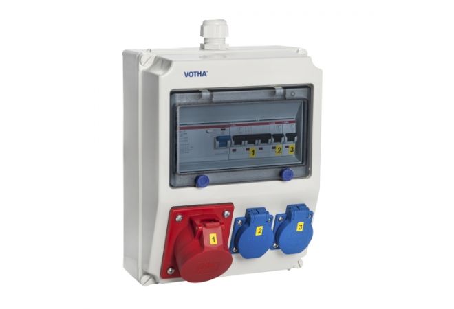 Wandverdeelkast kunststof - bedraad met 1x CEE 16A 400V~2x Contactdoos 230V~ "WORMS" 16A 400V 062.012.0121 VOTHA