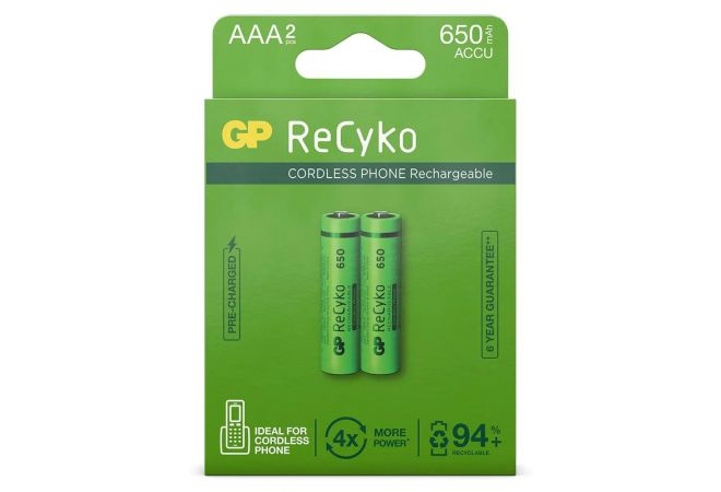 AAA batterij Oplaadbaar GP NiMH 650 mAh ReCyko 1,2V 2 stuks - GP Recyko+ 2 x AAA 650mAh 1.2V - 37418