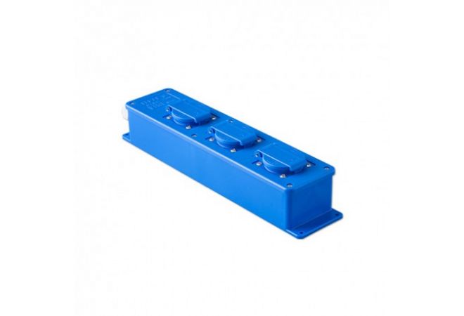 Stekkerdoos Keraf 16 blauw met 3 inbouw contactdozen 16A, 250V~ type Keraf 16 | Slagvast polyamide | M20 - 104468