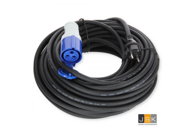 Camping Verloop Adapter Kabel 10 meter, van Stekker 230V naar CEE koppeling 3-polig blauw 230V voor Caravan Boot H07RN-F 3x2,5mm² 16A-162163