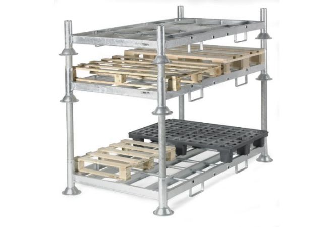 Stapelrek, stapelrack dubbel 2025x1180x310 mm (lxbxh) thermisch verzinkt, Hartmaat: 1845 x 1000 mm, Maximale belasting: 1250 kg, 18 racks per stapel (nestbaar)