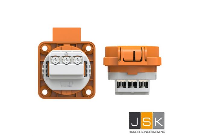 PCE 105-0o  Reserve stopcontact haspels IP 54 oranje, flensmaat: 50 x 50 mm, incl. dunne flensdichting, afstand tussen de bevestigingsgaten: 38 x 38 mm, 601.050 oranje