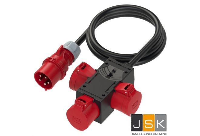 PCE 9437113 CEE-contactdoos combinatie 400V St.Anton IN CEE 32/5 met 1,5 meter kabel 5G4 uitgaand 3x CEE 32A 5-polig