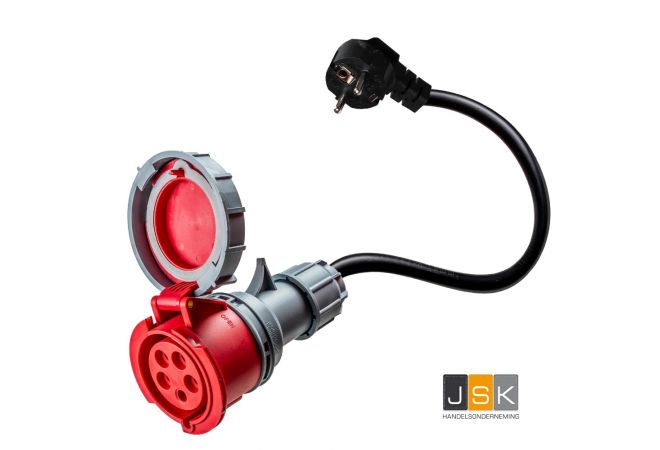 162=>165 16A 5-polig naar Schuko adapter, IP67 beschermingsklasse, CE- en TÜV-gecertificeerd, 2 jaar garantie - 162165/67