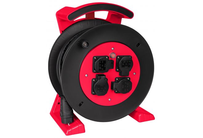 JUMBO kabelhaspel rood-zwart 40 meter kabel, 4 contactdozen, H07RN-F 3G1,5 mm² - 2241.414.1401 EAN: 4028232489796