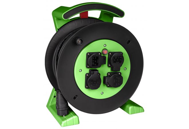 JUMBO kabelhaspel groen-zwart 40 meter kabellengte, 4 contactdozen, H07RN-F 3G1,5 mm² - 2271.714.1401 EAN: 4028232501887