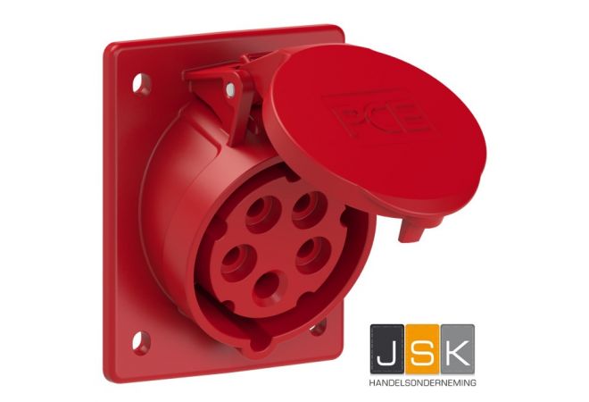 415-6 CEE opbouw-apparatenstekker schuin, IP 44, 5-polig, 400 V, 6h, schuin 16A, Flensmaat 80 x 97 mm - 604.156/103178 EAN: 4028232007600
