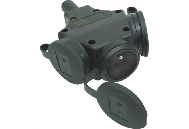 SIROX 3-Wege Schuko Kupplung m. Deckel am Band IP44 - 801.476.01 EAN: 4028232290309 SIROX 3-Wege Schuko Kupplung m. Deckel am Band IP44 - 801.476.01 EAN: 4028232290309
