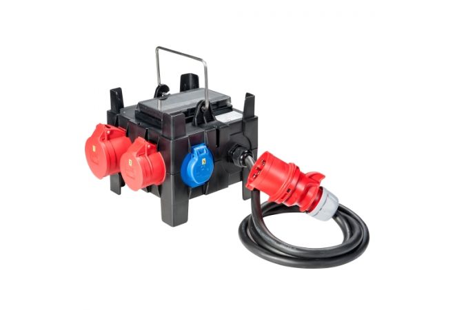 Voordelige kunststof verdeelkast van het type Imst 1x CEE 16A 400V - 1x CEE 32A 400V - 3x contactdoos 230V met aardlekschakelaar 63A 0,03A - 903.0117