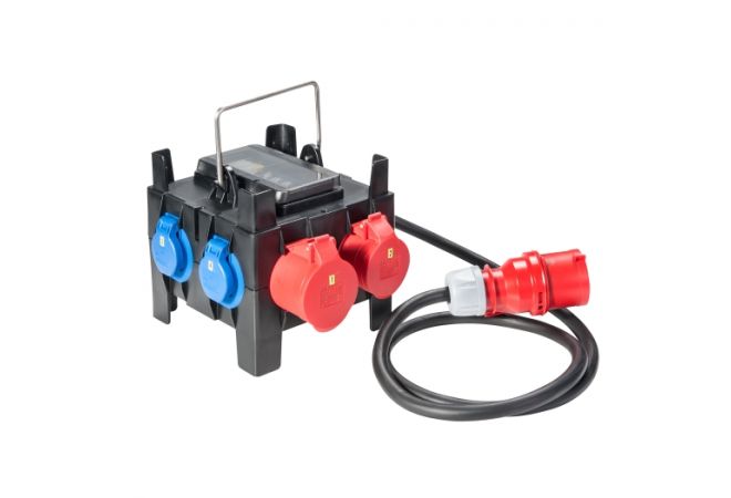 Kleine kunststof verdeler "KAPPEL" CEE-contactdoos-1x 16A - 1x32A5p400V- 3x 220V Schuko - 903.0117 - JSK Handelsonderneming