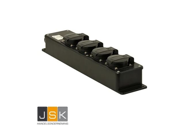 Stekkerdoos 4-voudig zwart, IP44 230V, zwart (VD16) wartelinvoer M20 - 56260 - 5 stuks