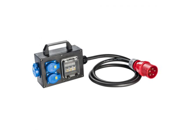 CEE-rubberen adapterbox met CEE-stekker 32A 5-polig | met 3x 230V contactdoos | Sirox® 016.003.0030-1 - JSK Handelsonderneming