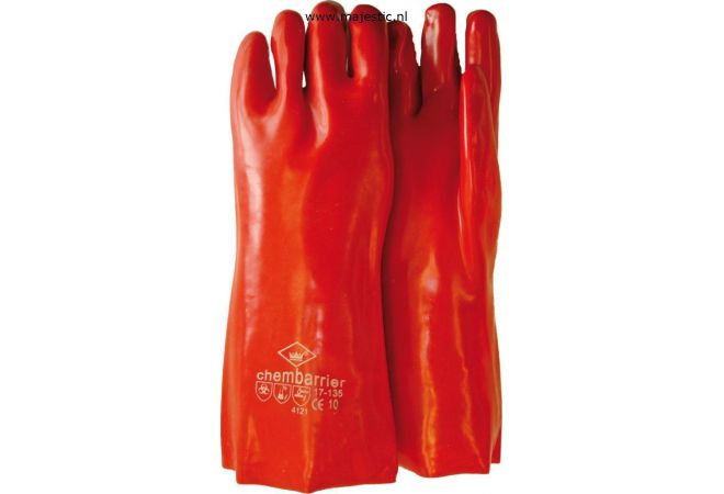 Handschoen PVC rood 1,3 mm, 35 cm