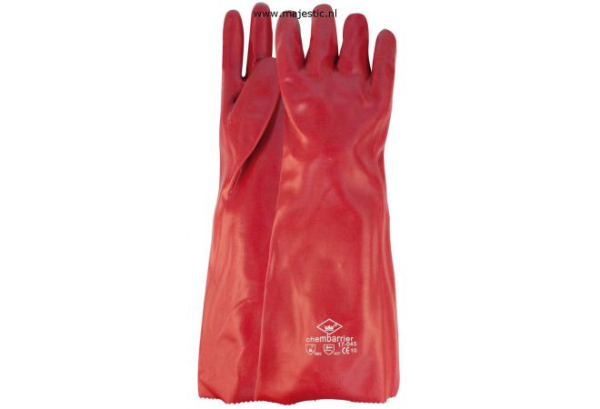 Handschoen PVC rood, lengte 45 cm