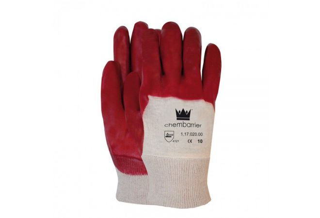 Handschoen PVC rood, tricot manchet, ventilerende rugzijde